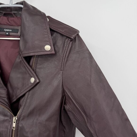 Quince Women's Port Leather Motorcycle Jacket sz M Medium Sheep Leather Belted - Picture 5 of 11